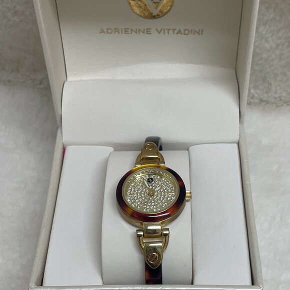 NWOT Beautiful Adrienne Vittadini Woman's Watch 8" Two-toned Gold/Tortoiseshell - Picture 2 of 7